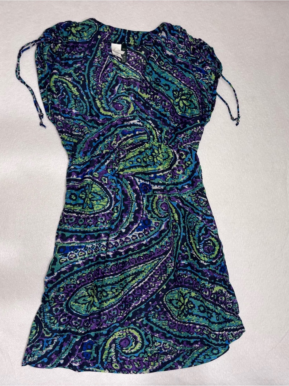 Ralph Lauren Multicolor Paisley-Print Mini Dress in Teal, Purple & Navy